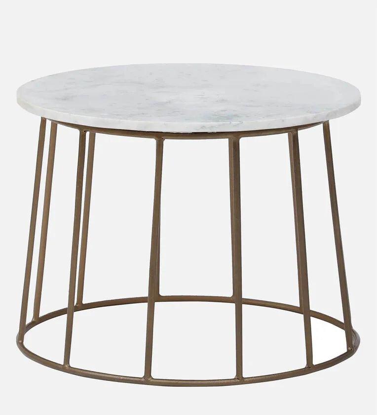 Metal Round Coffee Table In Brass Finish With Marble Top - Ouch Cart 