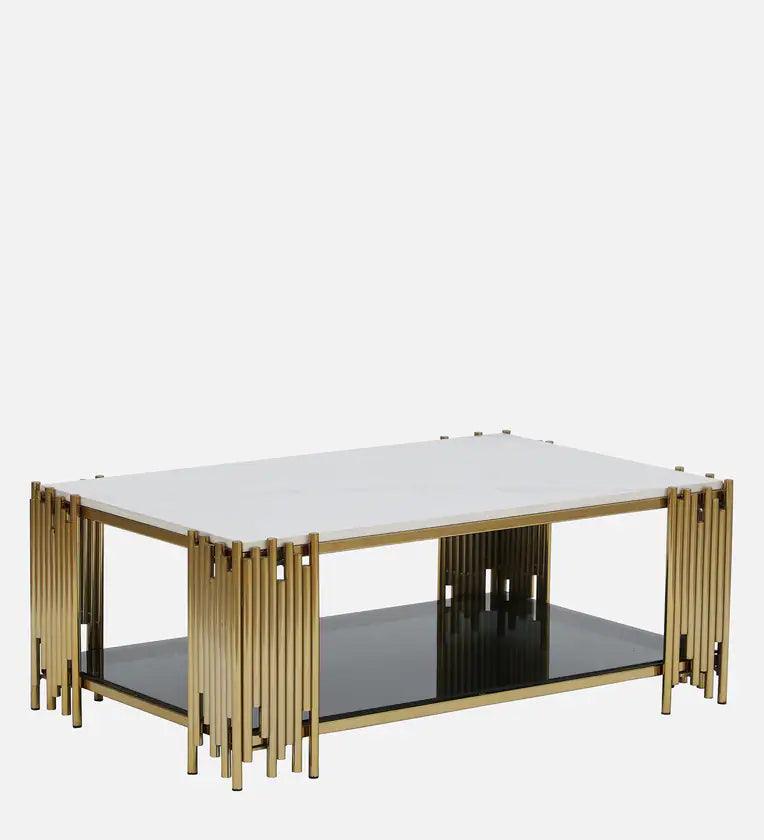 Metal Coffee Table In Golden Finish With Porcelain Top - Ouch Cart 