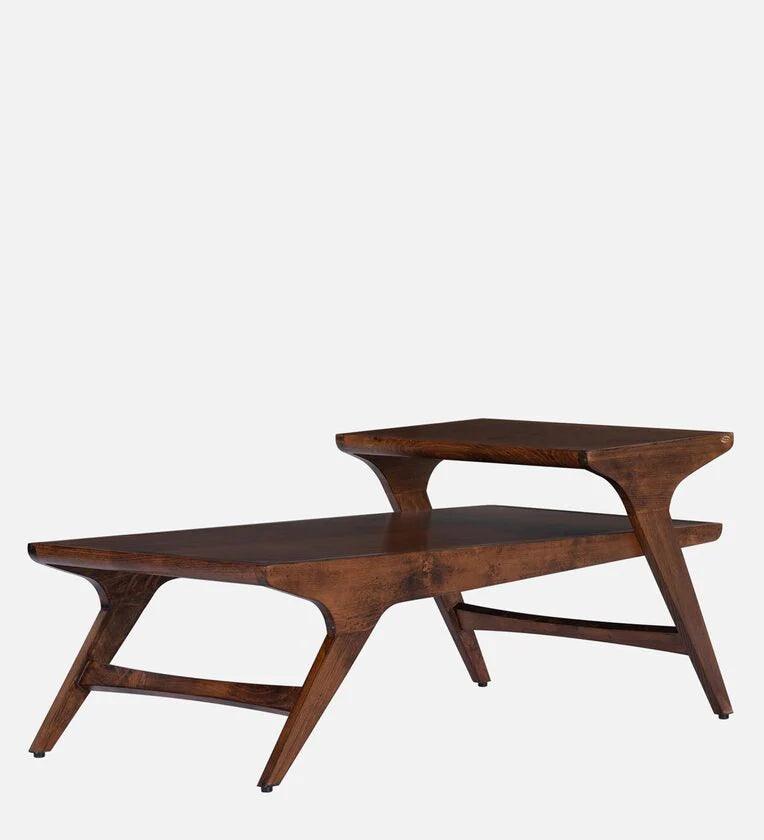 Solid Wood Coffee Table in Dark Oak Finish - Ouch Cart 