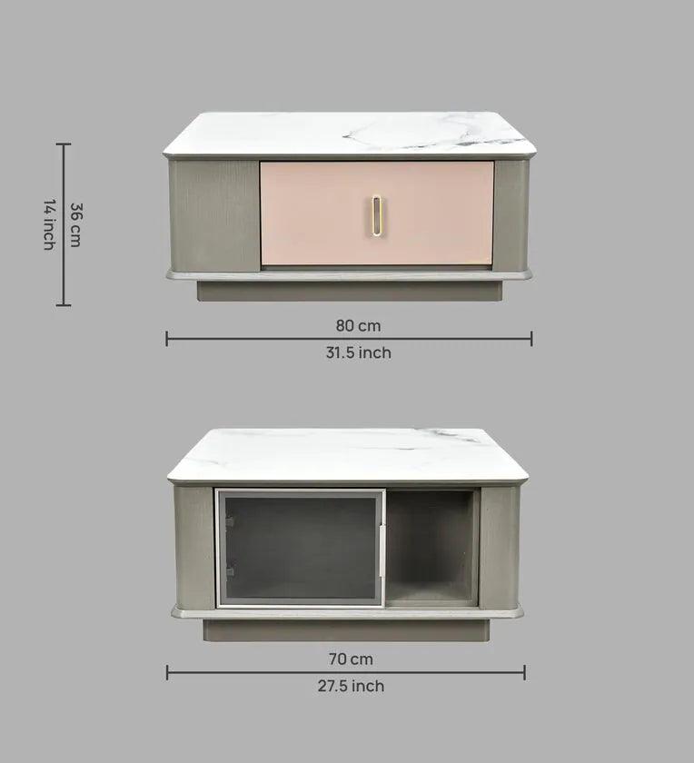 Marble Coffee Table in White And Grey Colour With Drawers - Ouch Cart 