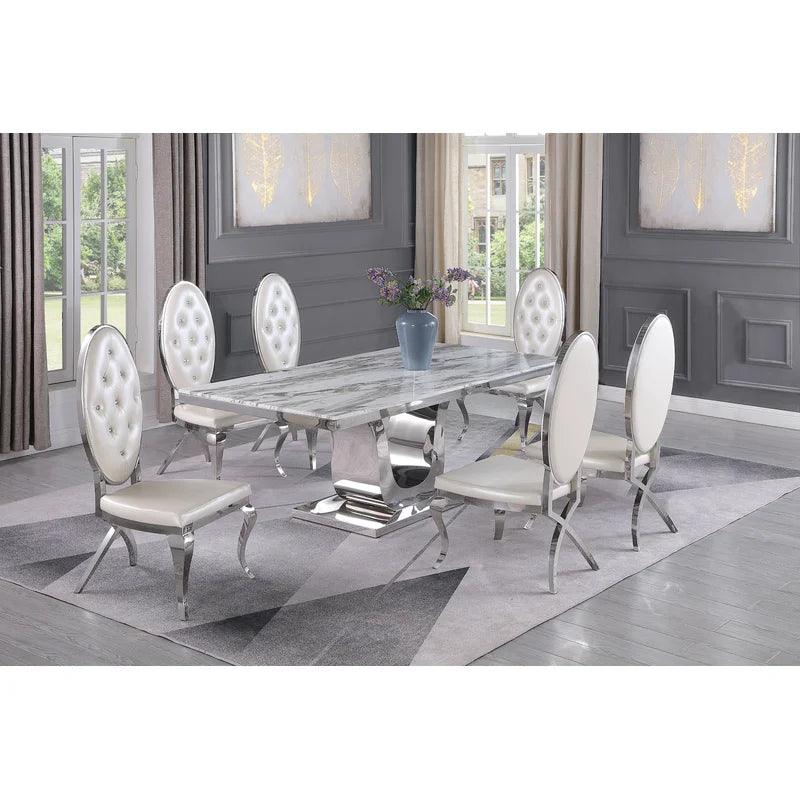 7 - Piece Marble Top Pedestal Dining Set - Ouch Cart 