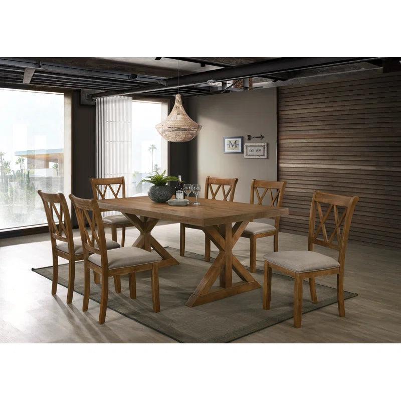 Wood Trestle Dining Set, Brushed Driftwood Finish - Ouch Cart 