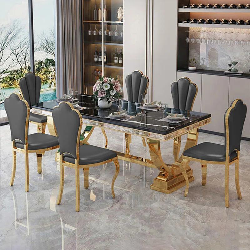 9 - Piece Faux Marble Top Trestle Dining Set - Ouch Cart 