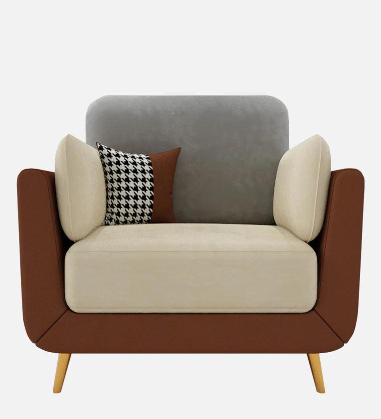 Velvet 1 Seater Sofa in Brown & Beige Colour - Ouch Cart 