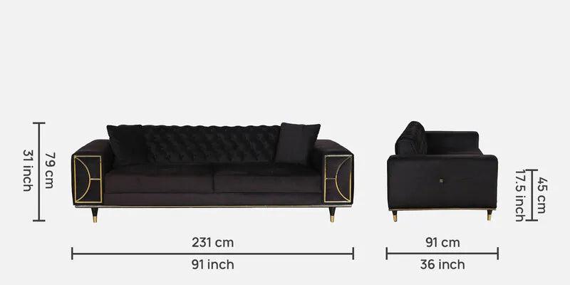 Velvet 3 Seater Sofa In Black Colour with Adjustable Back rest - Ouch Cart 