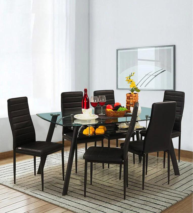 Glass Top 6 Seater Dining Set In Black Colour - Ouch Cart 