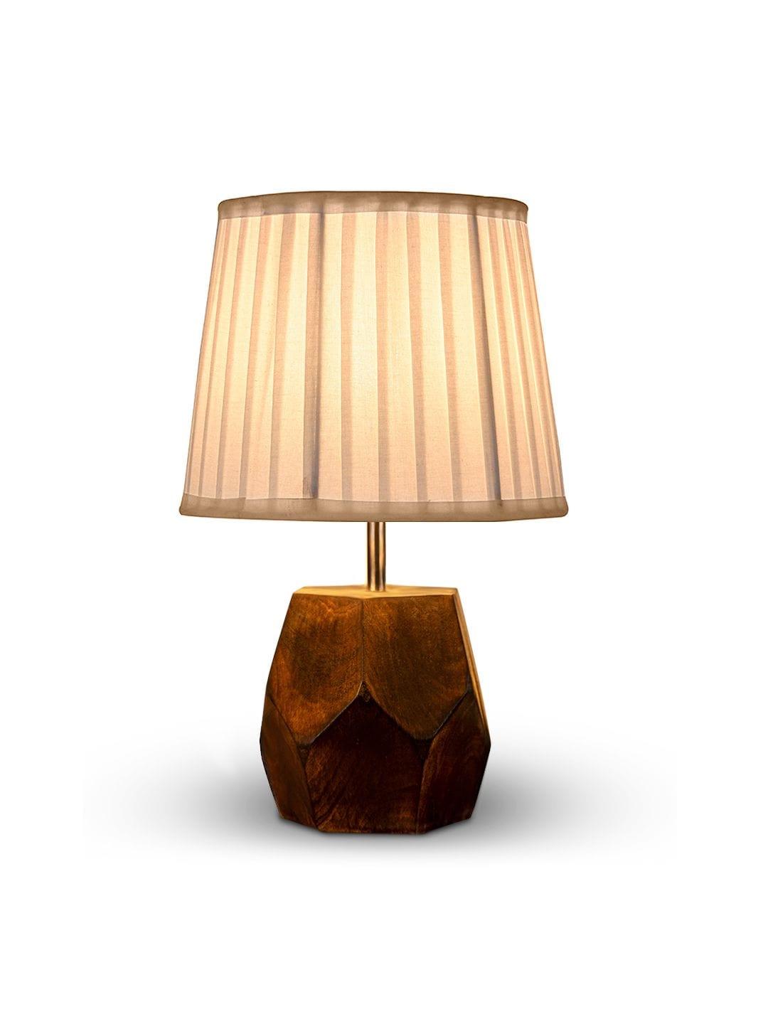 Wooden Hexa Lamp with Pleeted Cotton White Shade - Ouch Cart 