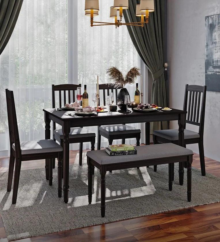 Sheesham Wood 6 Seater Dining Set In Vintage Dark Finish - Ouch Cart 