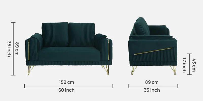 Velvet 2 Seater Sofa in Teal Blue Colour - Ouch Cart 