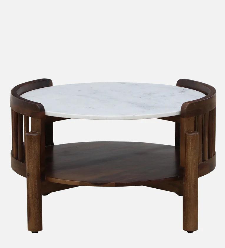 Sheesham Wood Coffee Table In Provincial Teak Finish With Marble Top - Ouch Cart 