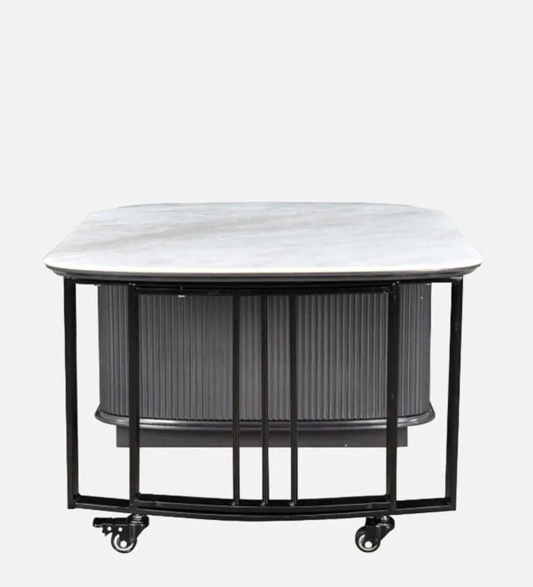 Marble Top Coffee Table in Grey Colour With Rotateable Top & 2 Pouffes - Ouch Cart 
