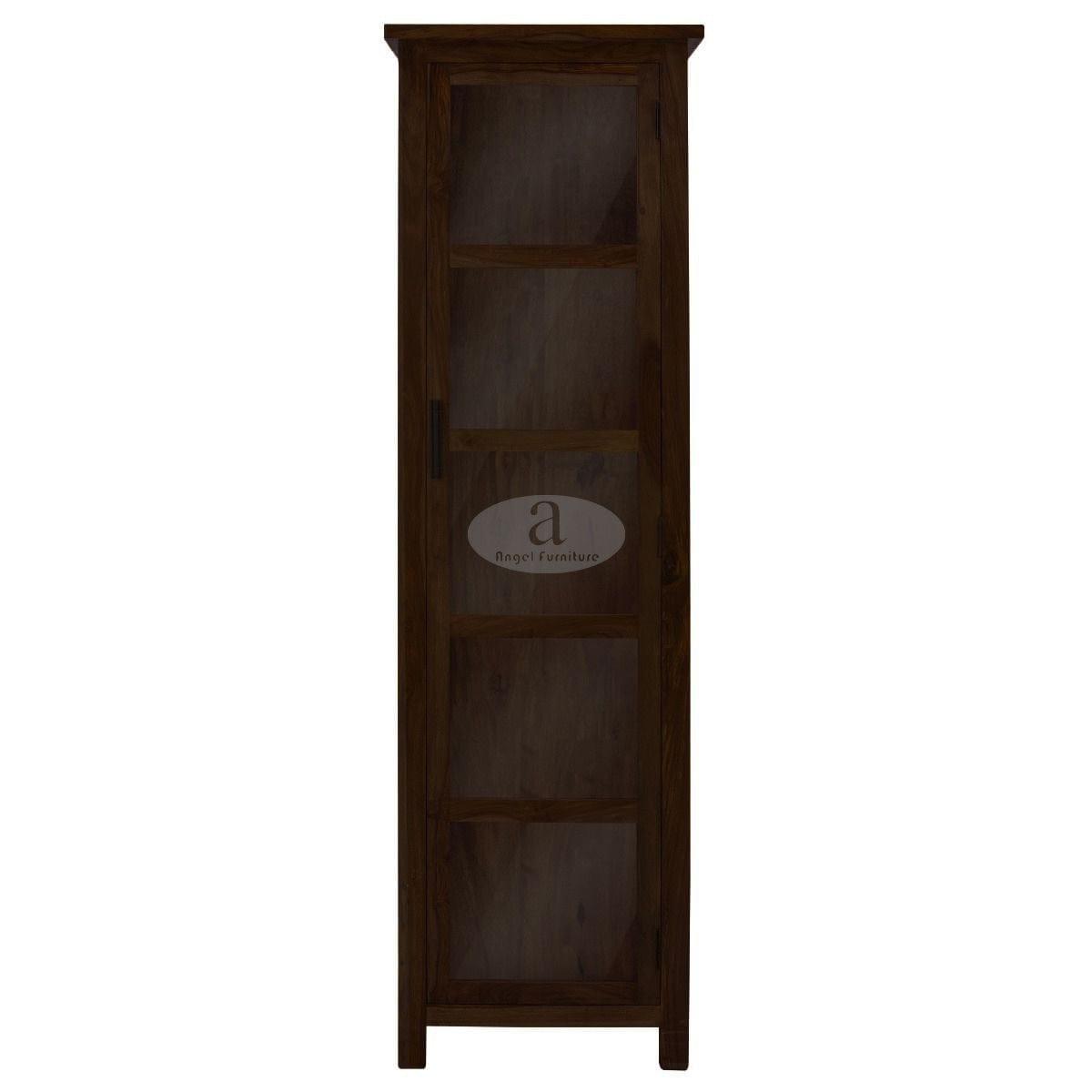 Sheesham Wood Single Door Crockery Cabinet Tall In Walnut Finish - Ouch Cart 