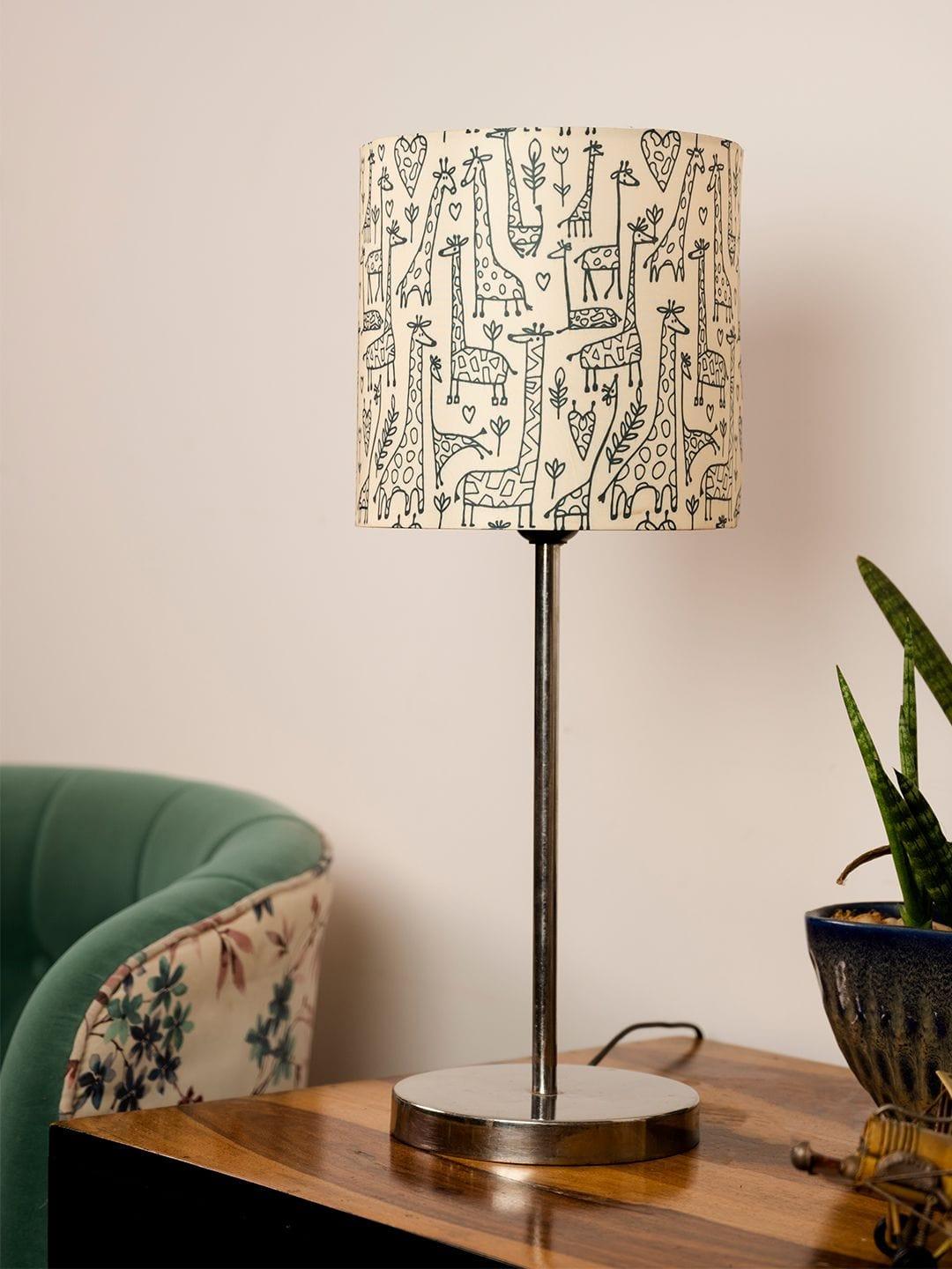 Metal Chrome Finish Lamp with Multicolor Animal Print Shade - Ouch Cart 