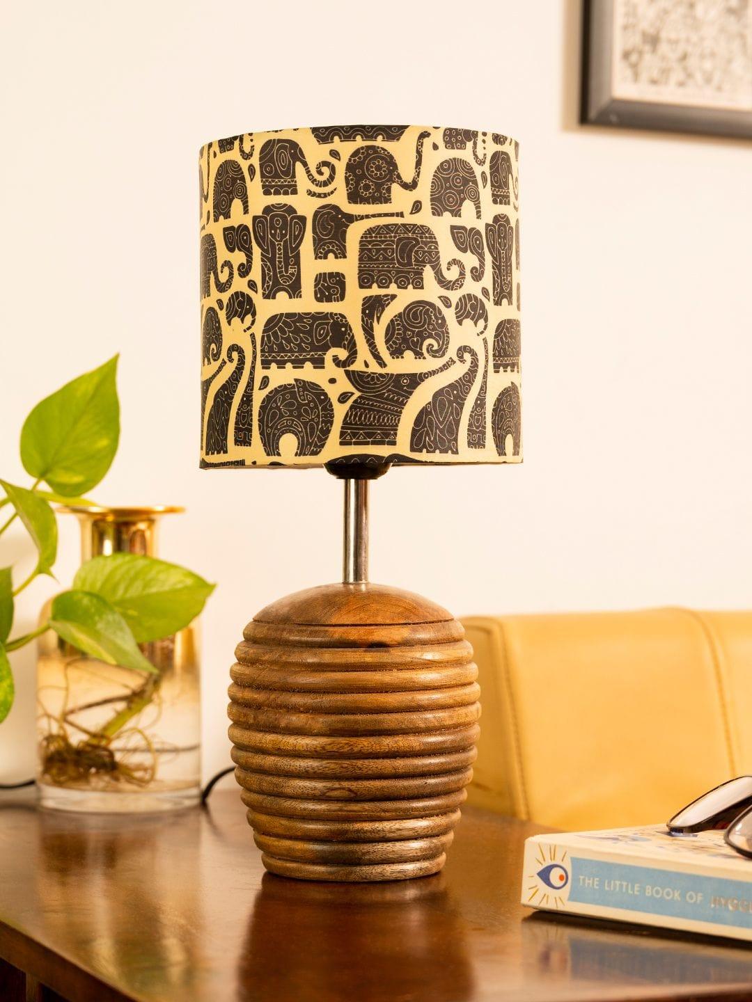 Stripped Brown Lamp with Black Elephant multicolor shade - Ouch Cart 