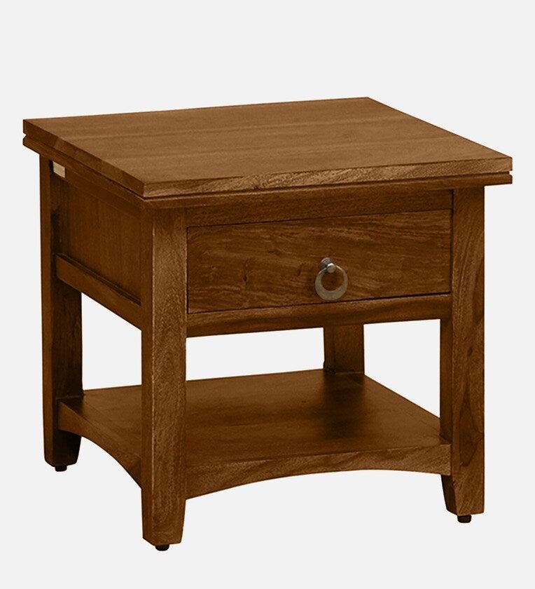 Sheesham Wood Bedside Table in Scratch Resistant Provincial Teak Finish With Drawer - Ouch Cart 