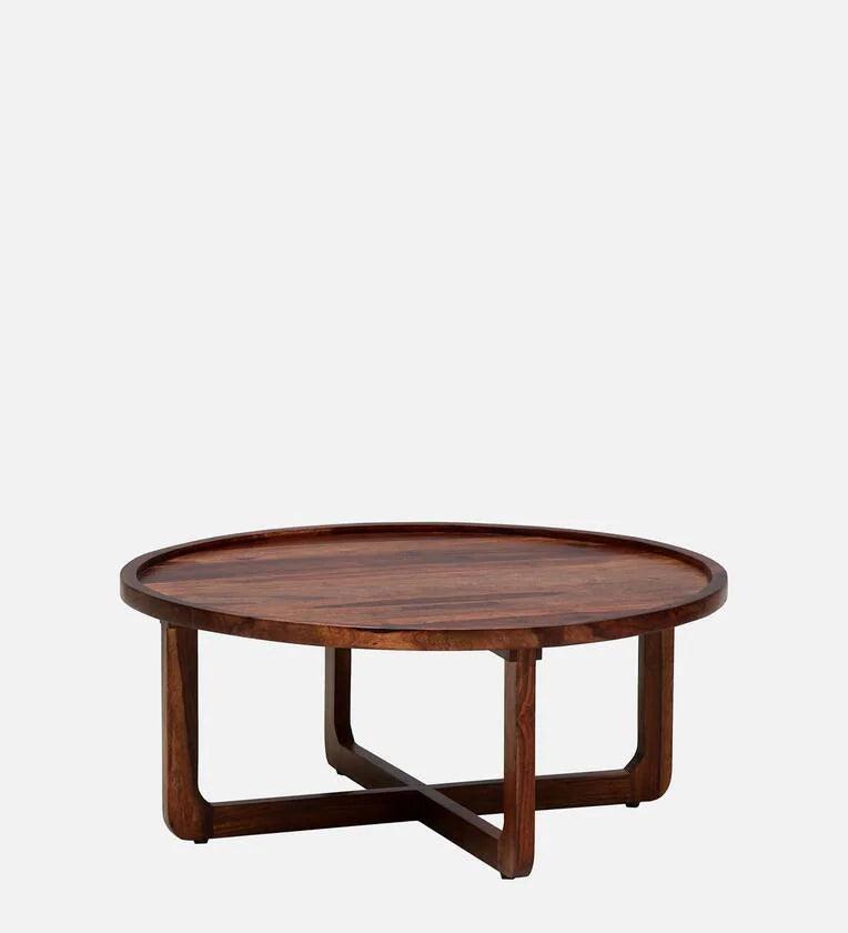 Sheesham Wood Coffee Table In Scratch Resistant Rustic Teak Finish - Ouch Cart 