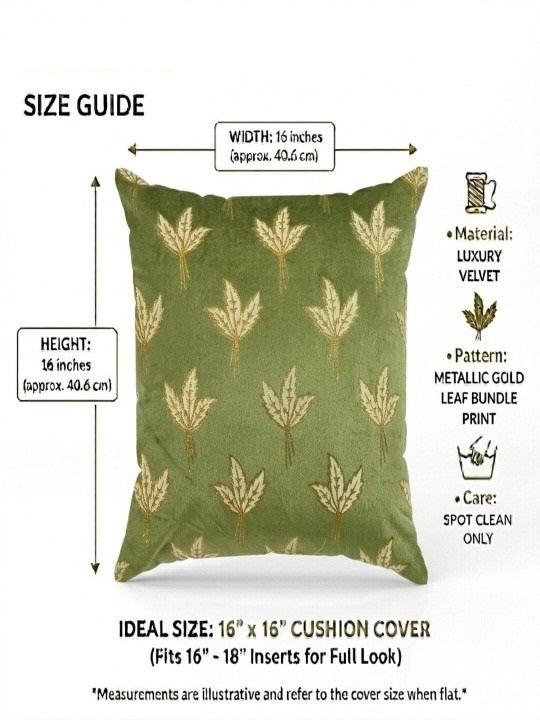 Lotus Floral Velvet Cushion Covers, 16 x 16 Inch, Green, Set of 5
