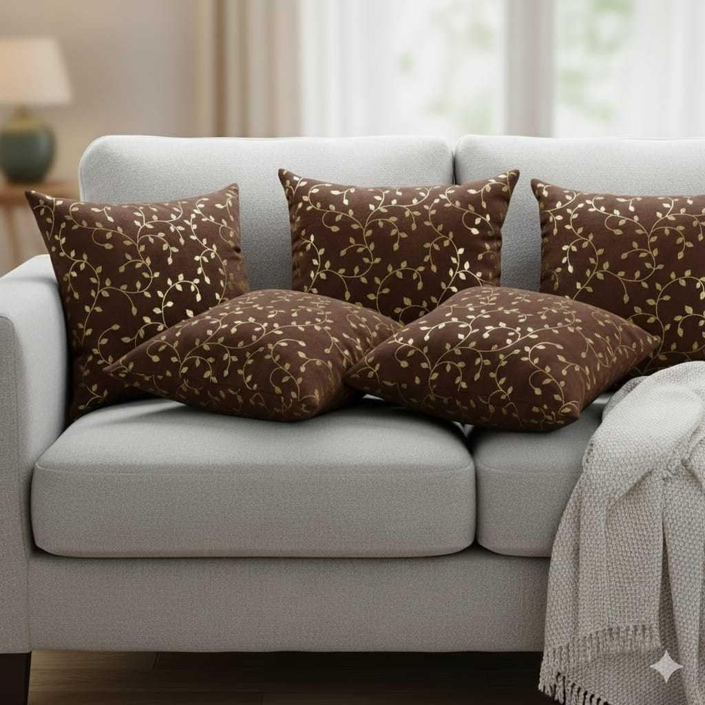 Blue Petal Velvet Cushion Covers 16 x 16 Inch for Sofa, Couch & Bed, Set of 5