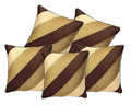 Classic Brown & Gold Silk Cushion Covers 16 x 16 Inch, Striped Design, Set of 5