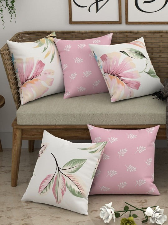 Mix & Match Floral Cushion Covers, Cotton Blend, 16 x 16 Inch, Set of 5
