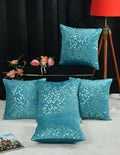Blue Petal Velvet Cushion Covers 16 x 16 Inch for Sofa, Couch & Bed, Set of 5