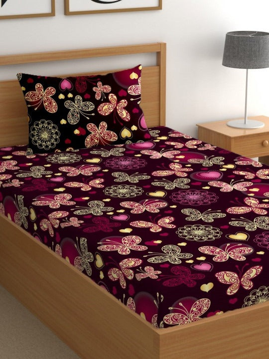 Single Bed Cotton Bedsheet with 1 Pillow Cover | 210 Thread Count | Superfine Soft Fabric | Conversational Print | Flat Bedsheet for Adults | Summer Bedding | Single Size