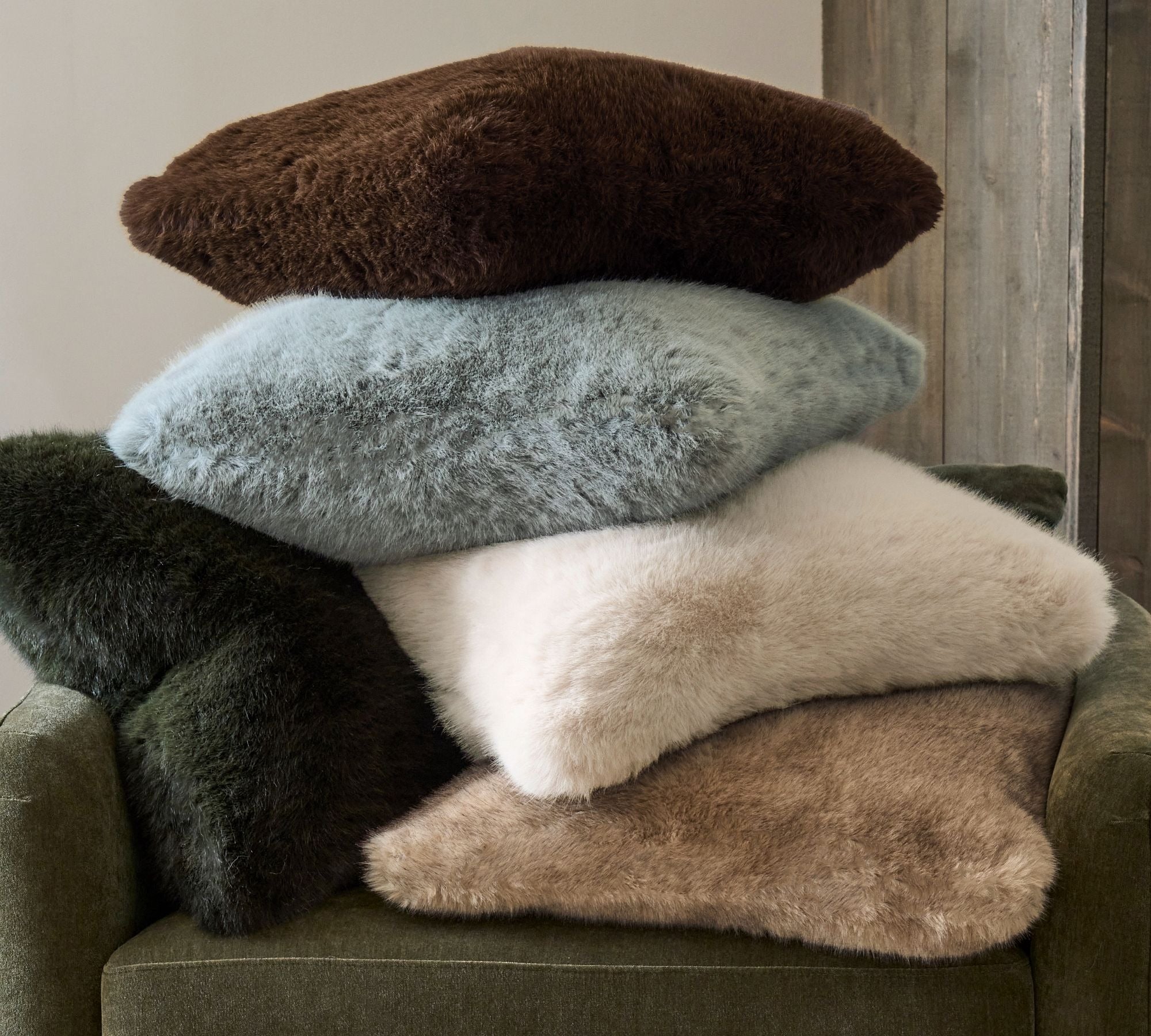 Fur Cushion Covers in Neutral Colours, Square Self-Design, Set of 5