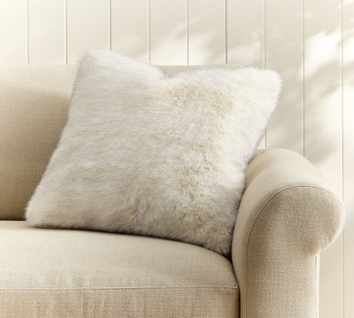 Fur Cushion Covers in Neutral Colours, Square Self-Design, Set of 5