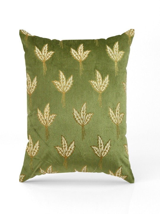 Lotus Floral Velvet Cushion Covers, 16 x 16 Inch, Green, Set of 5