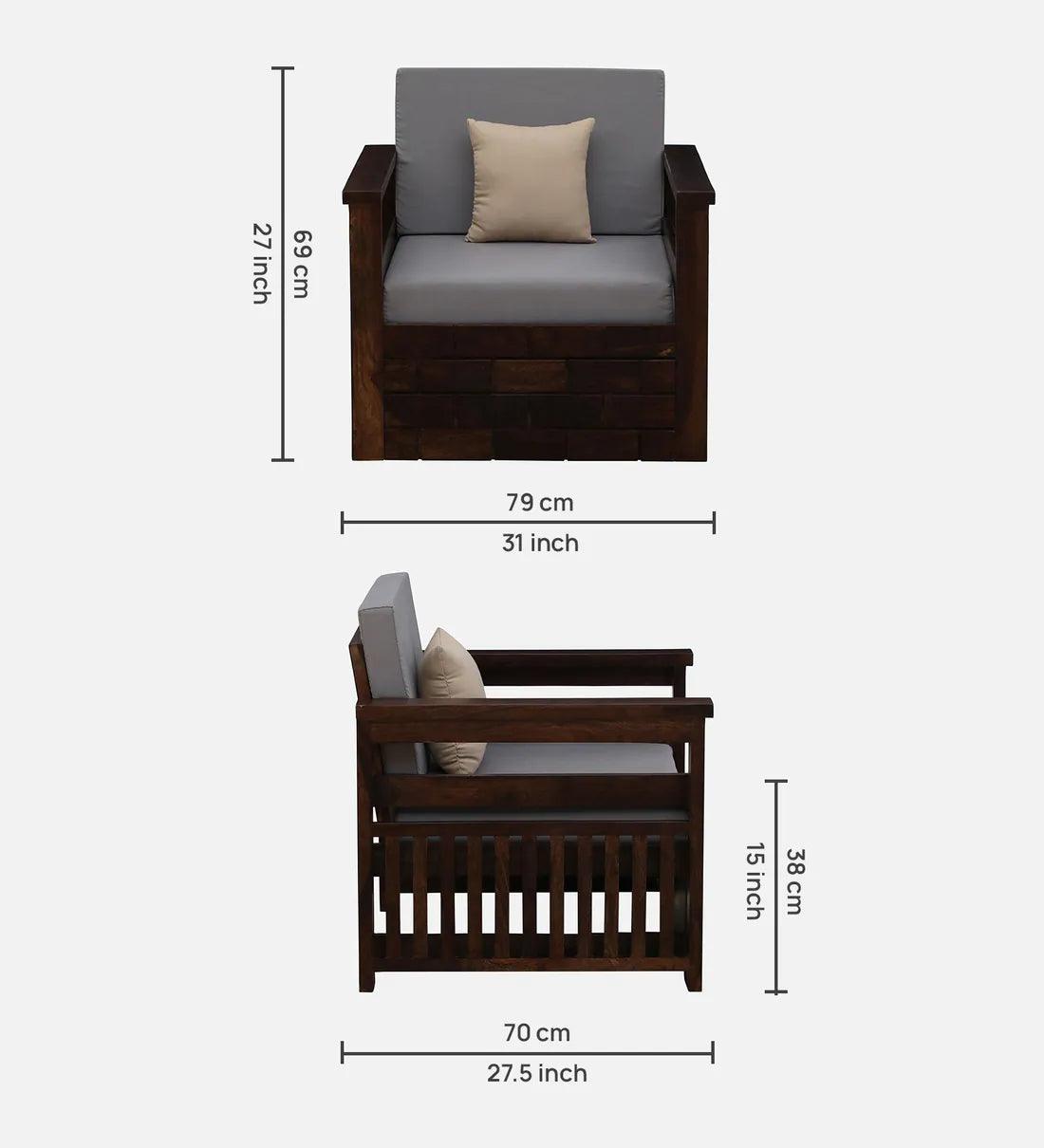 Sheesham Wood 1 Seater Sofa In Provincial Teak Finish - Ouch Cart 