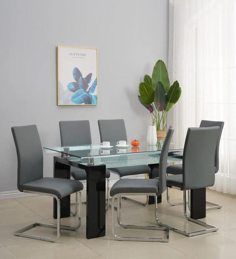 Glass Top 6 Seater Dining Set In Grey Colour - Ouch Cart 