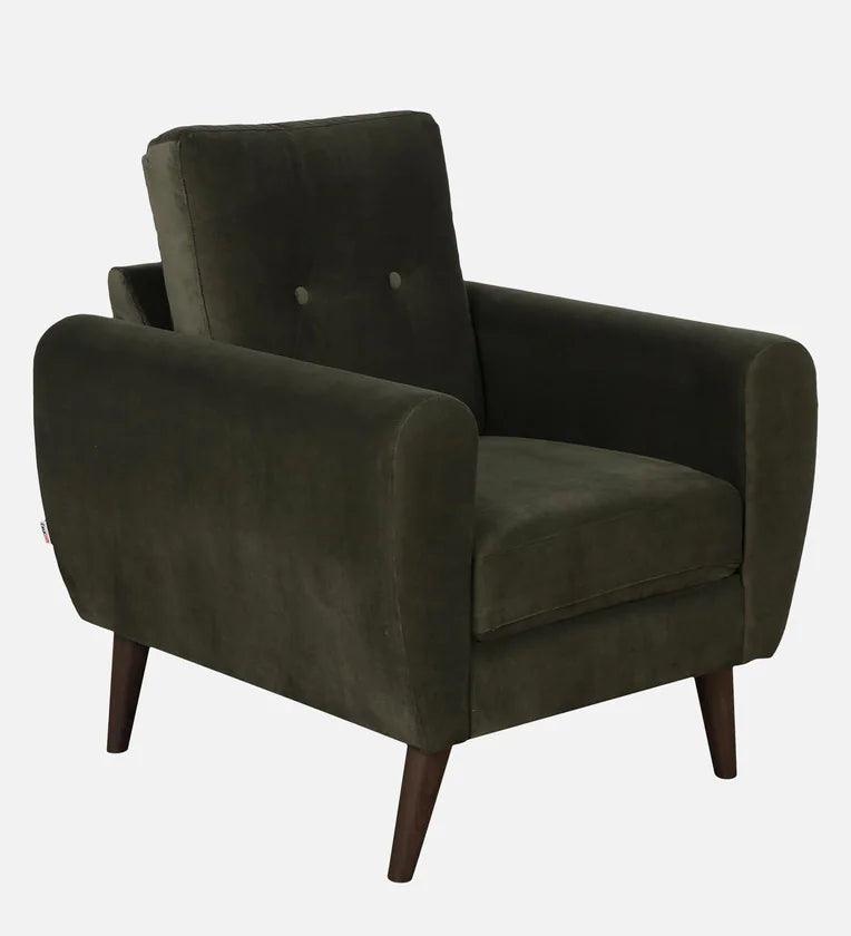 Velvet 1 Seater Sofa In Dark Olive Colour - Ouch Cart 