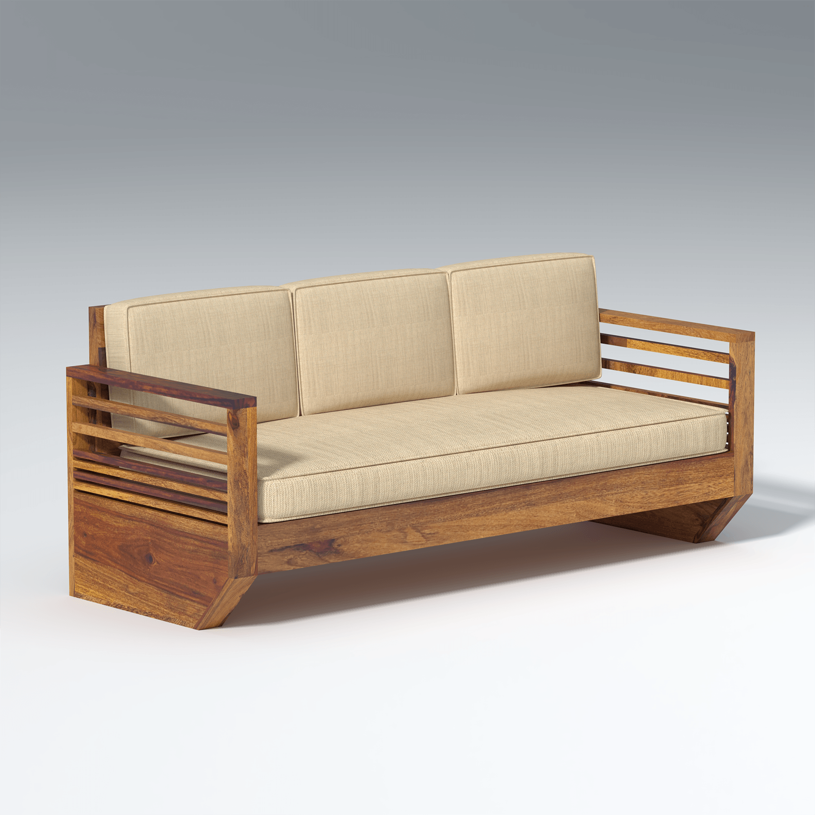 Plushify Sheesham Wood Sofa In Light Honey - Ouch Cart 