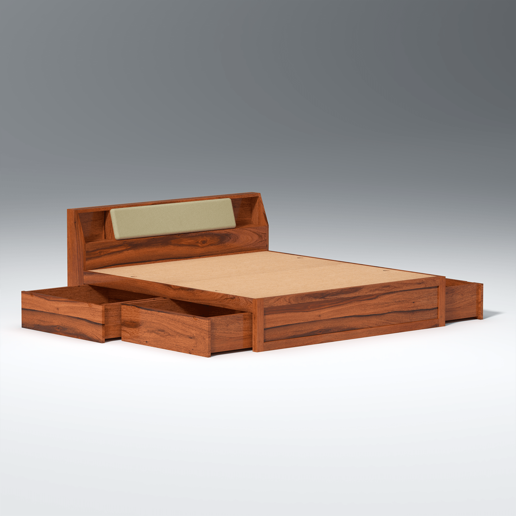 Serene Sheesham Wood bed with Box Storage in Maharani Colour - Ouch Cart 