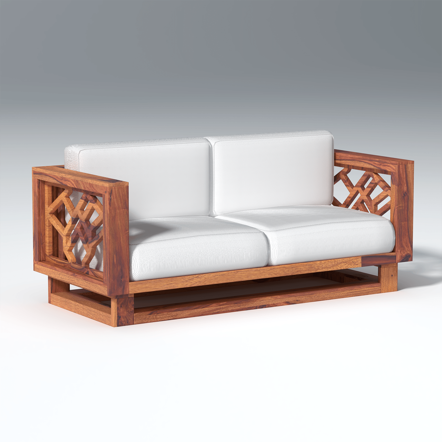 Cushy lounger Sheesham Wood Sofa In Reddish Walnut - Ouch Cart 