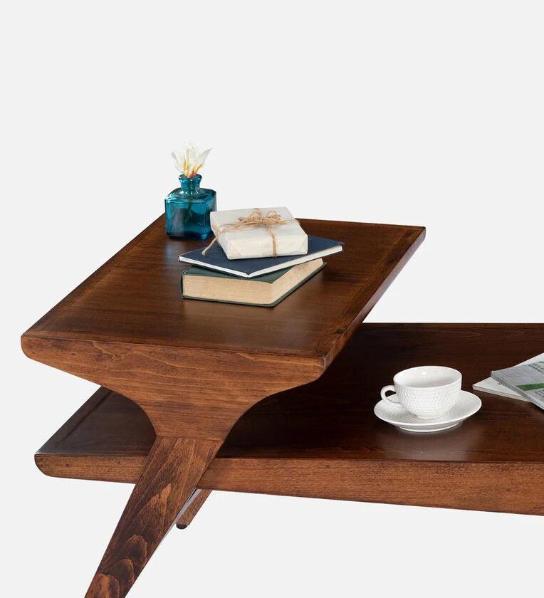 Solid Wood Coffee Table in Dark Oak Finish - Ouch Cart 