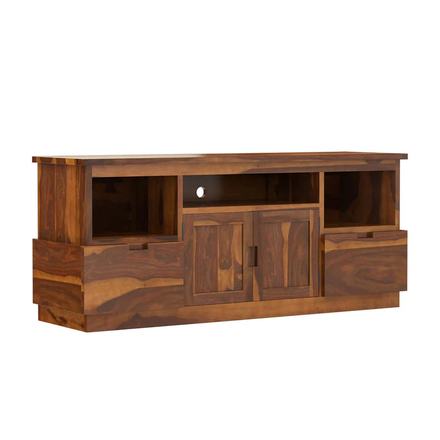 ABBA MODERN SOLID WOOD TV STAND WITH 2 DRAWERS