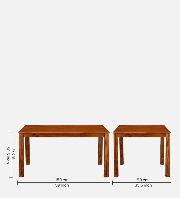 Solid Wood 4 Seater Dining Set In Honey Finish With Bench - Ouch Cart 