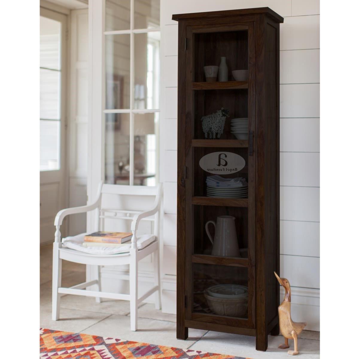 Sheesham Wood Single Door Crockery Cabinet Tall In Walnut Finish - Ouch Cart 