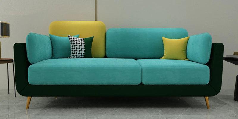 Velvet 3 Seater Sofa in Green & Beige Colour - Ouch Cart 