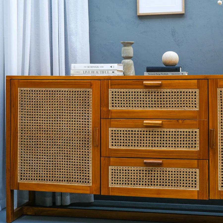 TEAK WOOD & RATTAN CABINETS & SIDEBOARD - Ouch Cart 
