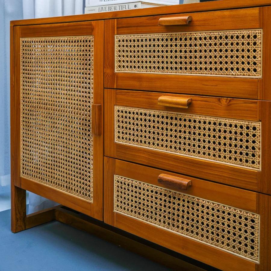 TEAK WOOD & RATTAN CABINETS & SIDEBOARD - Ouch Cart 