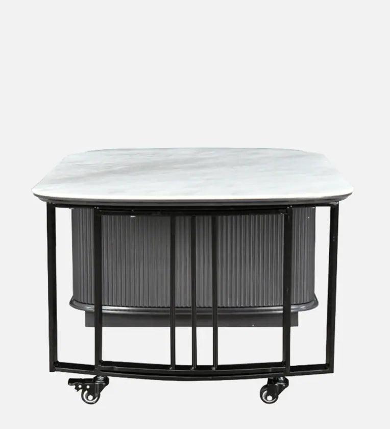 Marble Top Coffee Table in Grey Colour With Rotateable Top & 2 Pouffes - Ouch Cart 
