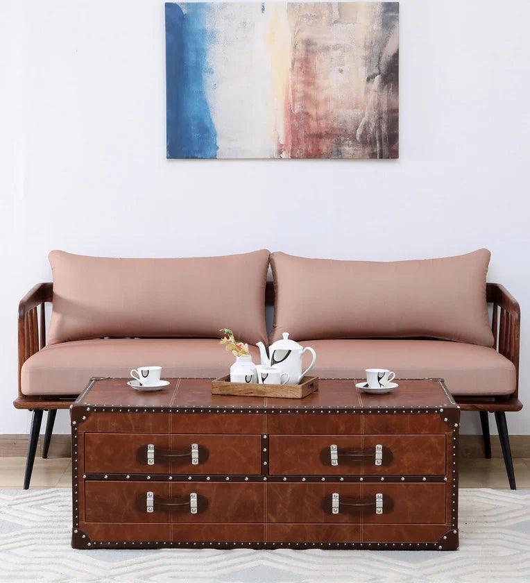 Leather Coffee Table In Vintage Brown Colour - Ouch Cart 