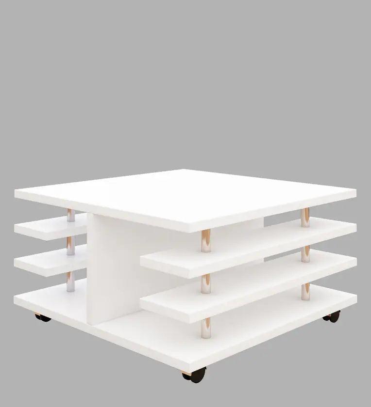 Movable Coffee Table in Frosty White Finish - Ouch Cart 