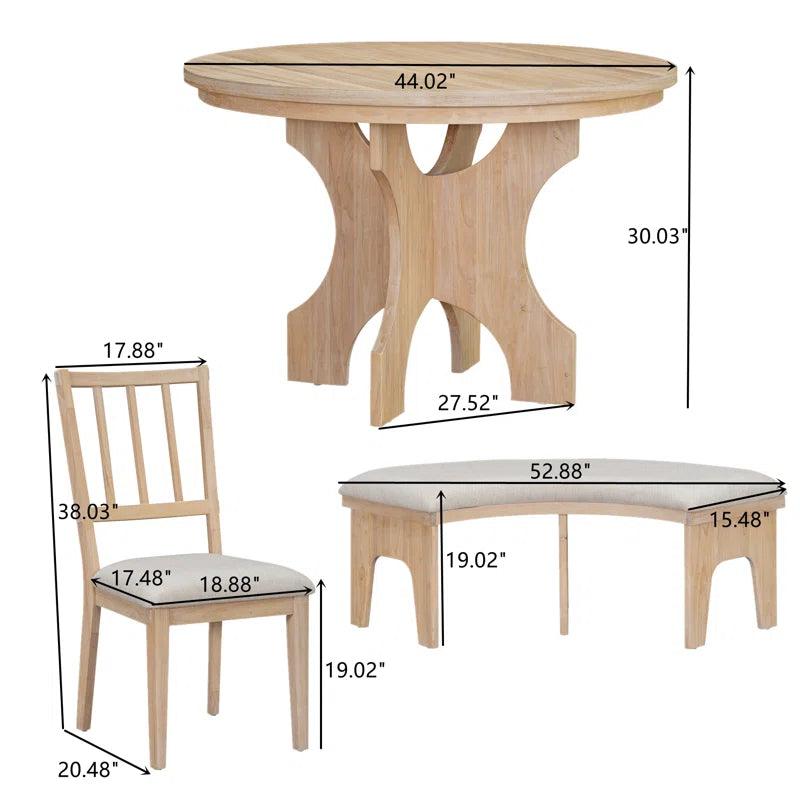 5 PC Dining Table Set,Dining Table with Curved Bench & Side Chairs - Ouch Cart 