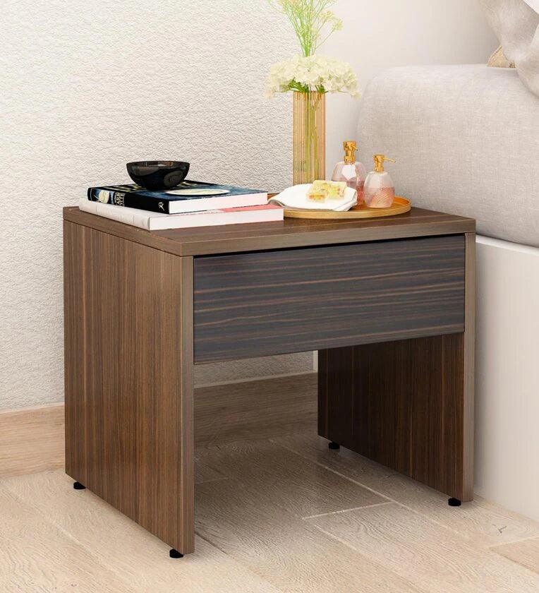 Bedside Table in Cairo Walnut & Dark Ebony Finish with Drawer - Ouch Cart 