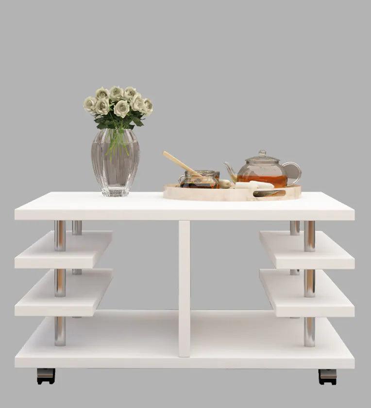 Movable Coffee Table in Frosty White Finish - Ouch Cart 