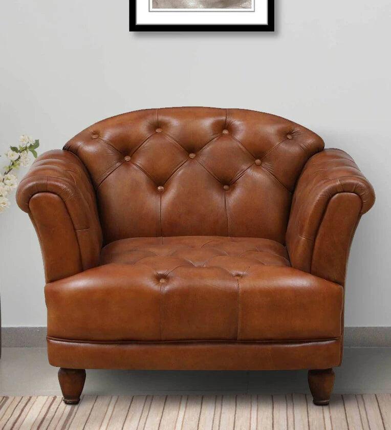 Leather 1 Seater Sofa In Antique Tan Colour - Ouch Cart 