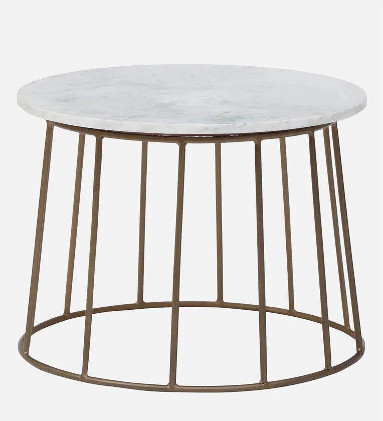 Metal Round Coffee Table In Brass Finish With Marble Top - Ouch Cart 